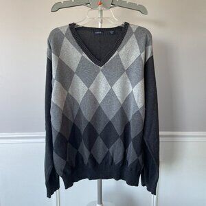 IZOD Men's V-Neck Long Sleeve Sweater Gray Argyle XXL